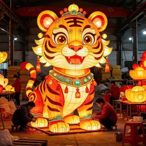 Custom Giant 3D Chinese Zodiac Silk Lantern Outdoor Decorative Tiger Rabbit Animal Lantern for Chinese New Year Festival Decor