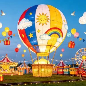 Custom Giant 3D Hot Air Balloon Silk Lantern Outdoor Carnival Theme Park Decor Colorful Festival Light Show Event Decoration
