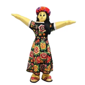 Custom Giant Inflatable Latin American Woman Girl Mascot Traditional Floral Long Dress Walking Festival Performance Promotion