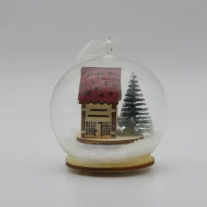 Custom Glass Christmas Dome with LED Light House, Tabletop Decoration
