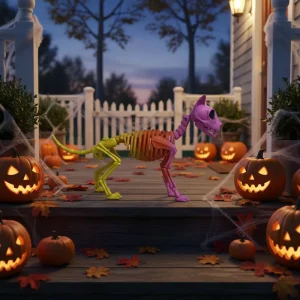 Custom Gradient Color Plastic Skeleton Cat Prop Halloween Spooky Cat Decoration