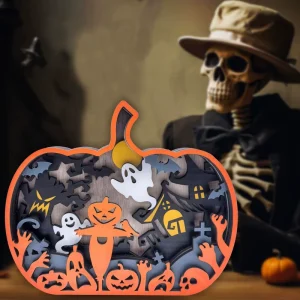 Custom Halloween Decorative Pumpkin Ghost Desktop Decoration Wooden Crafts Ornaments with Light