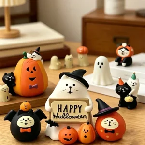 Custom Halloween Luminous Handmade Hand painted Cat Statues Resin Love Religious Desktop Ornaments Home Table Decor Holiday