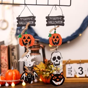 Custom Halloween Party Decoration Wooden Pumpkin Ghost Bats Outdoor Halloween Decoration for Door