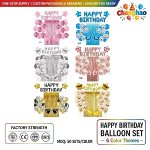 Custom Happy Birthday Balloon Kit With Foil Fringe Curtain Foil and Latex Balloon Garland Arch Kit For Birthday Party Decoration