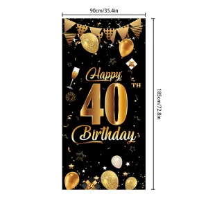 Custom Happy Birthday Banner Black Gold Backdrop Party Decorations Supplies Women Men Children Girl Boy Birthday Celebrations
