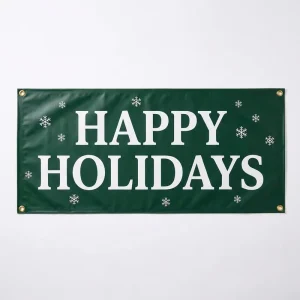 Custom Happy Holidays Christmas Banner Forest Green Double Sided Winter Decor Sign
