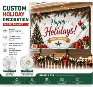 Custom Holiday Decoration Fabric Banner Christmas Backdrop Outdoor Indoor Party Event Decor