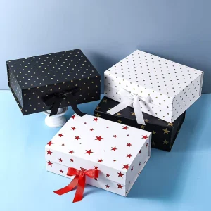 Custom Holiday Foldable Gift Box with Satin Ribbon Luxury Magnetic Rigid Packaging for Christmas Jewelry Cosmetics