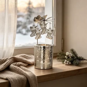 Custom Holy Angel Design Rotating Metal Spinning Candle Table Centerpiece Decorative Tea Light Candle Holder