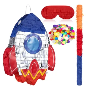 Custom Kid Boy Carnival Kindergarten Birthday Party Foil Rocket Pinata With Blindfold Stick Candy Toys Party Favor