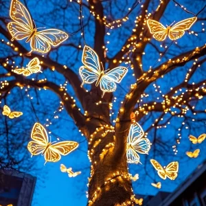 Custom LED Butterfly Motif Lights Hanging 3D Butterfly Lanterns for Tree & Outdoor Event Decoration