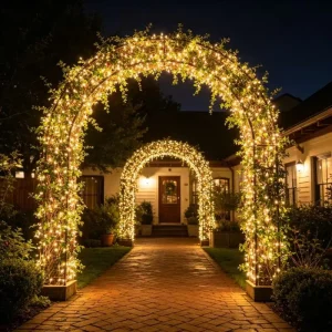 Custom LED Greenery Arch Light IP65 Rated Christmas Outdoor Wedding Garden Landscape Lighting Iron Aluminum Frame Rechargeable