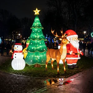 Custom Large Iron Motif Light Sculpture for Public Christmas Park Decoration