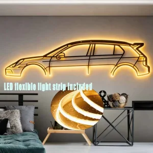 Custom Laser Engraving Metal Car Silhouette LED Wall Art Sports Car Line Art Wall Decor with Backlight for Garage & Man Cave
