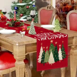 Custom Linen Printed Christmas Tree Table Runners Festival Home Hotel Decorations Merry Christmas Table Runners