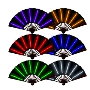 Custom Logo 13 Inch Bamboo Folding LED Flash Hand Fan for Large Party Decorative Event Christmas Festival Dancing