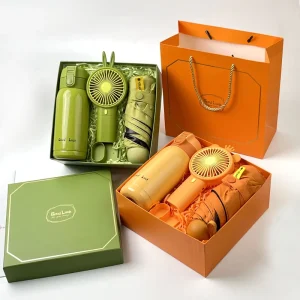 Custom Logo CRESTLINE Promotional Gift Set Vacuum Flask Fan Umbrella Silk Screen Printed for Trade Shows Events Bulk