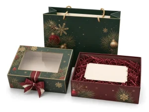 Custom Logo Christmas Lid and Base Gift Paper Box with Window Holiday Packaging Factory for Retail Gifts