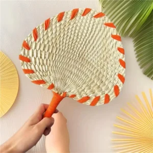 Custom Logo Embroidery Pub Club Bar Summer Weaving Handfan Fan Straw Hand Woven Vintage Party DIY Decor Wedding Favors