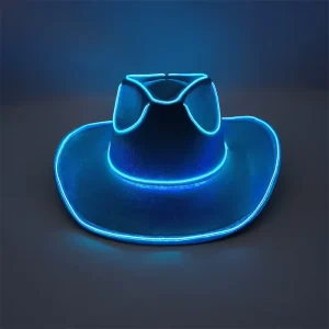 Custom Logo LED Neon Plastic Novelty Cowboy Cowgirl Hat Sequins Flashing Lights Party Favors Wedding Holiday Festival