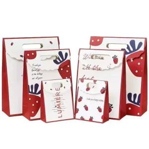 Custom Logo Luxury Decorative Food Holiday Gift Packaging Kids Flip Merry Christmas Paper Bag