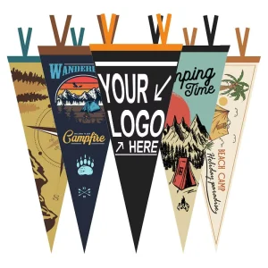 Custom Logo Polyester Felt Triangle Pennant Flag Single & Double Side Print Sports Club Wall Decor Camping Birthday Party Banner