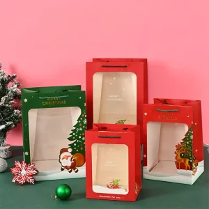 Custom Logo Portable Christmas Gift Box Clear Window Bronzing Holiday Candy Favors White Paperboard Packaging