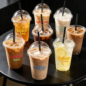 Custom Logo Print Disposable Drink Bubble Tea Ice Boba 8 12 16 32 Oz Transparent Clear Pet Coffee Plastic Cup With Lid