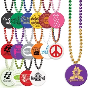 Custom Logo Printed Plastic Medallion Mardi Gras Bead Necklace Disc Necklaces Parade Throw Beads Party Decorations