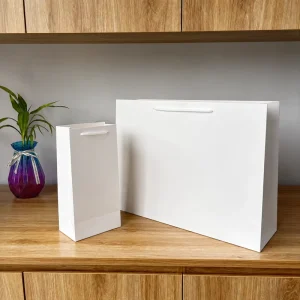 Custom Logo Printed White Paper Gift Bags with Handles for Party Favor and Holiday Gift Retail Packaging