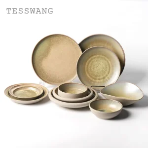 Custom Logo Reactive Glaze Tableware Set Scratch Resistant Stoneware Dishes for Hospitality Service
