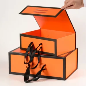 Custom Logo Rigid Cardboard Boxes with Foldable Handheld Matte Gift Box With Ribbon Handle for Clothing Present