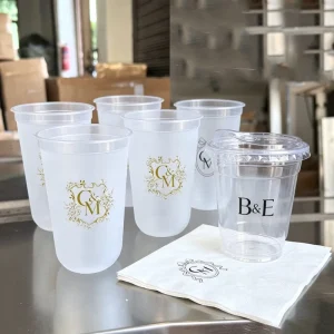 Custom Logo U Shape for Wedding 12oz 16oz 24oz Frosted Clear Disposable Smoothie PP Hard Cup Bubble Milk Tea Cup Picnic Camping