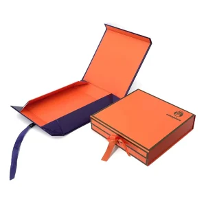 Custom Luxury Paper Magnet Folding Orange Magnetic Gift Box Ribbon Gift Box Packaging Box