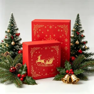 Custom Luxury Red Christmas Rigid Gift Box Gold Foil Printing OEM ODM Holiday Packaging Box