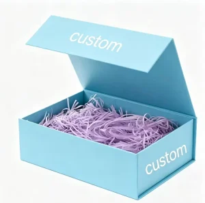 Custom Macaron Blue Folding Magnetic Box Reusable Collapsible Rigid Cardboard Box for Jewelry Apparel Holiday Gift Packaging