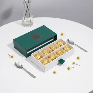 Custom Made Recyclable Chocolate Candy Food Gift Packaging Box Rigid Pull Out Paperboard Gold Foil Embossing Hot Stamping