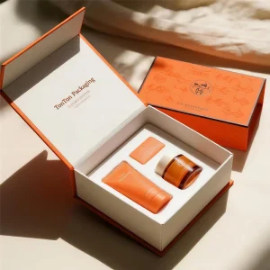 Custom Magnetic Box And Orange Gift Box For Skincare Set And Luxury Packaging Box Custom Size Paper