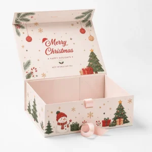 Custom Magnetic Christmas Gift Box with Handle Foldable Holiday Packaging Present Box