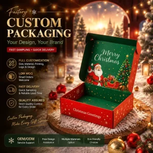 Custom Merry Christmas Gift Packaging Large Magnet Flip Ribbon Folding Box Rigid Cardboard Magnetic Closure Gift Box