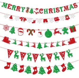 Custom Merry Christmas Letter Paper Banners Garland Xmas Christmas Festival Party Home Hanging Felt Banners Signs Flags Decor