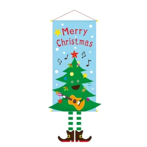 Custom Merry Christmas Themed Pendant Banners Holiday Party Flags and Curtain Decorations for Birthday and Wedding Backgrounds
