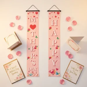 Custom Mothers Day Porch Sign Hanging Banner Happy Mother’s Day Vertical Welcome Door Banner Home Party Garden Decor Polyester