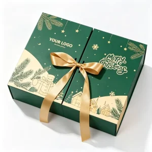 Custom Multi color Holiday Packaging for Gift Cosmetic Jewelry Magnetic Double door Packaging with Ribbon High End Gold Foil Box