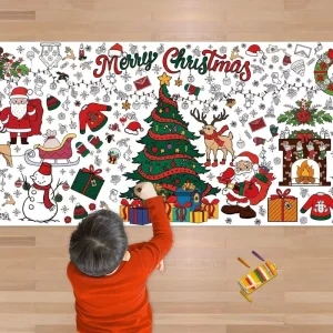 Custom Non Toxic DIY Merry Christmas Coloring Tablecloth Painting Poster for Kids Home Family Play School Decor Poster