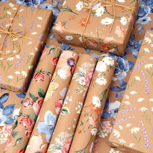 Custom OEM Christmas Floral Kraft Gift Wrapping Paper Manufacturer Your Design