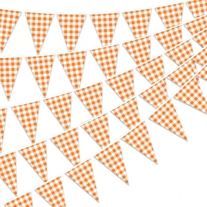 Custom Orange Plaid Theme Party Decorations Birthday Party Wedding Decorations Triangle Banners Flags