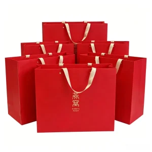 Custom Paper Gift Bag Gold Foil Stamping Flat Cotton Handle with Ribbon for Bird’s Nest Manufacturers Festival Gift