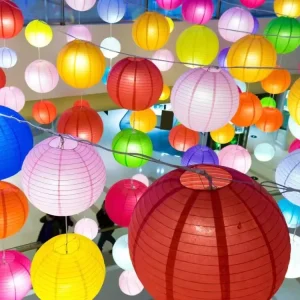 Custom Paper Lanterns Printing Chinese Hanging Round Colorful Paper Lamp Circular Foldable Paper Lanterns
